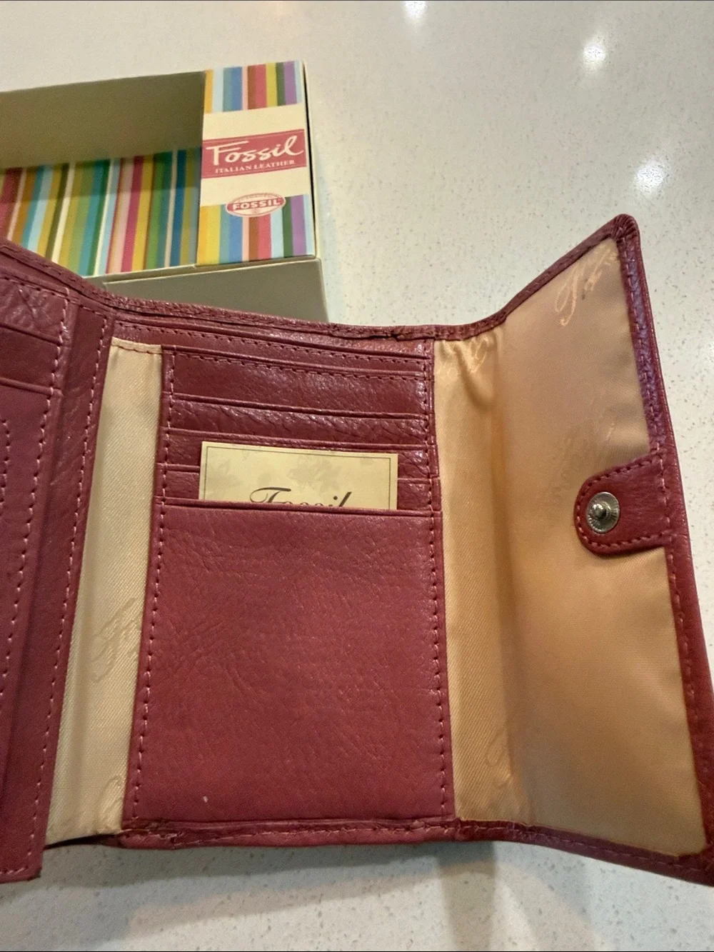 Fossil Women's Rose Pink Leather Trifold Wallet NIB